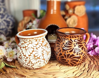 Couple Talavera jarrito coffee mug 2 pieces tradicional cantarito with handle handmade coffee hot chocolate mug barro jarra Valentine's gift