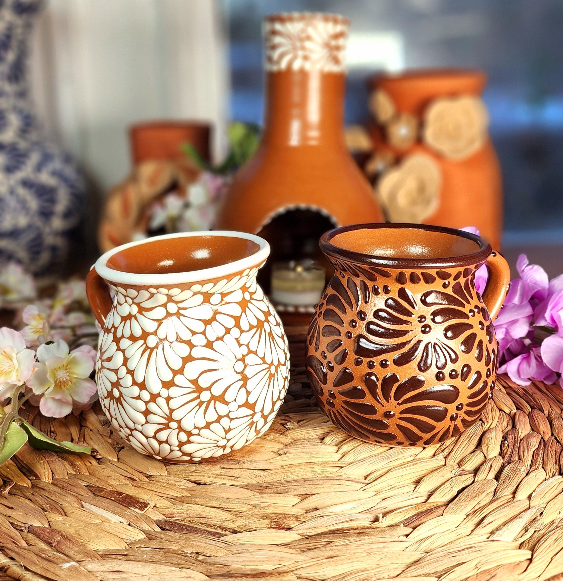 Couple Talavera Jarrito Coffee Mug 2 Pieces Tradicional Cantarito