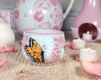 Original Mexican Talavera butterfly coffee mug 8oz handmade handpainted taza chocolatera mother's day gift for her Barro vase coquette home