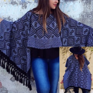 Mexican Woven Gaban Poncho 2 way to use Handmade soft Warm sarape dress embroidery mañanita made in mexico Valentine&#39;s Day gift san Valentín