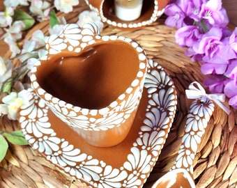 Talavera HEART SPOON set heart mug coffee Handpainted taza corazon birthday Valentine's Day gift for her kitchen home decor vase
