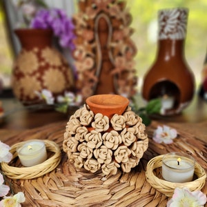 Embroidery 3d Clay Vase Decor Mexican flowers embroidery pottery Barro bordado home decor jarrón florero Méxicol Fall gifts  gift for her