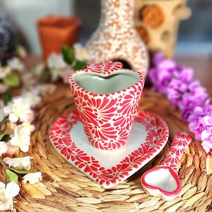 Talavera HEART SPOON set Father&#39;s Day limited edition heart mug coffee hot chocolate handmade Handpainted taza corazon gift coquette vase