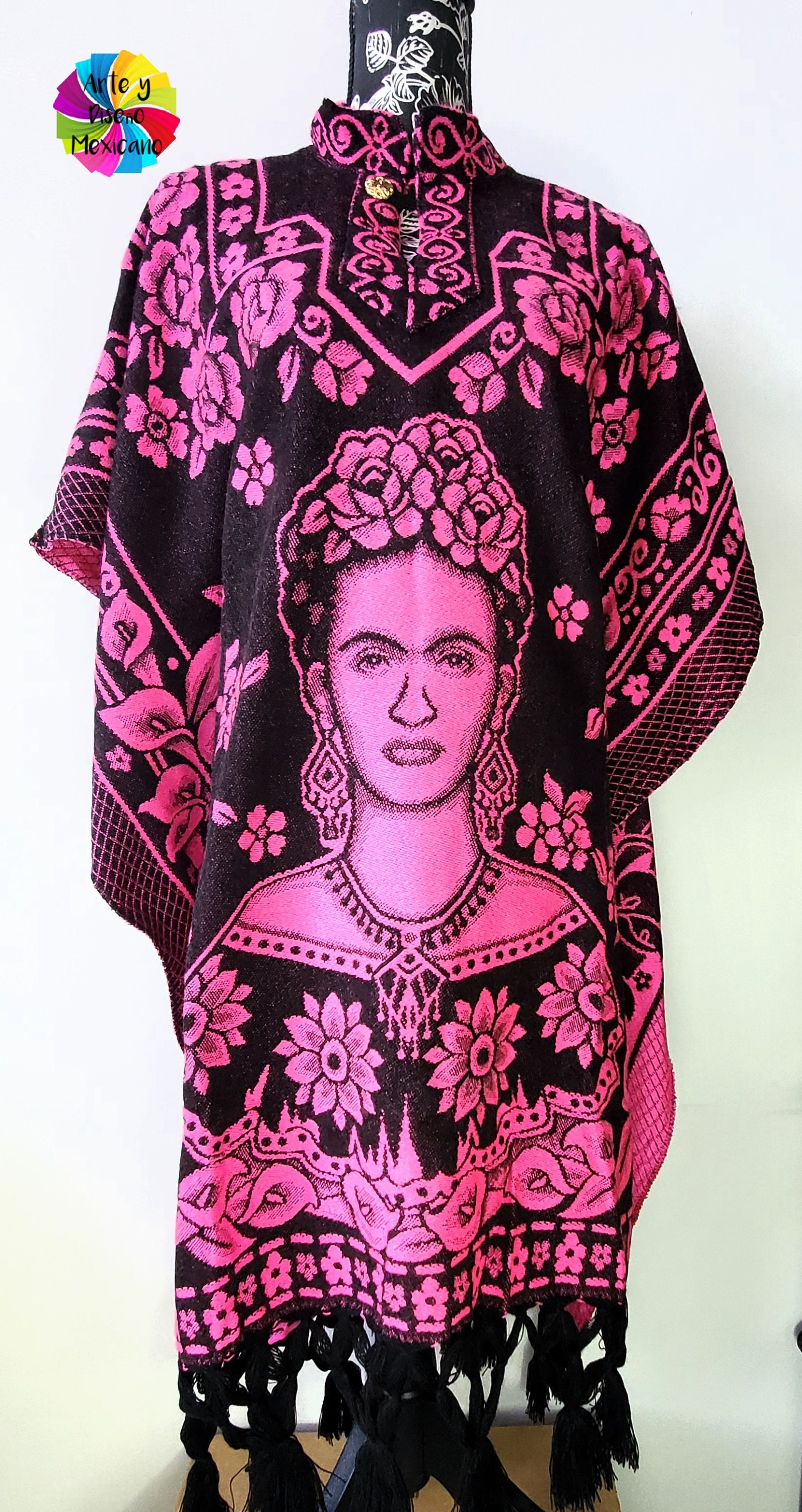 Mexican Frida Kahlo Flowers Long Poncho Handcrafted Gaban - Etsy