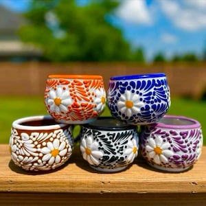 5 pack Talavera Daisy mugs margarita coffee mug 8oz taza chocolatera kitchen Mexican decor birthday gift for her Barro vase coquette home