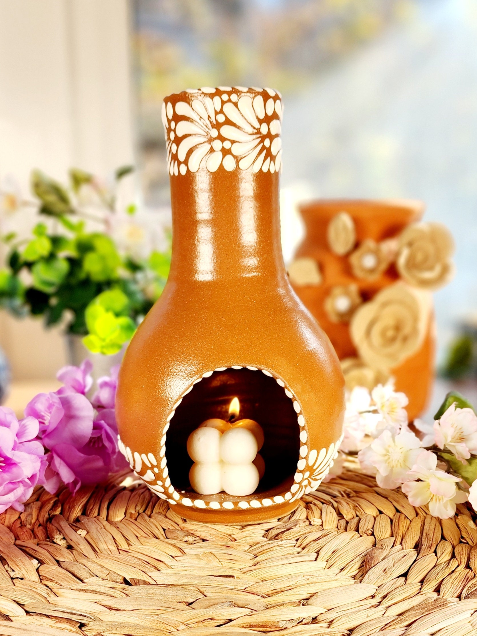 Mexican Talavera LIMITED EDITION Chimney Brown and White Mini