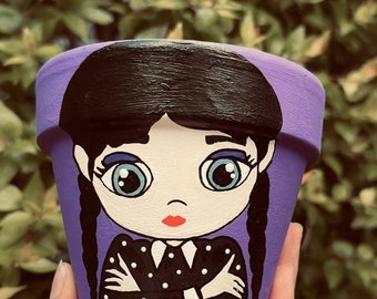 Wednesday Addams terracotta Pot planter hand painted  decorations succulent gifts Merlina maceta Pintada a mano serie the Addams family