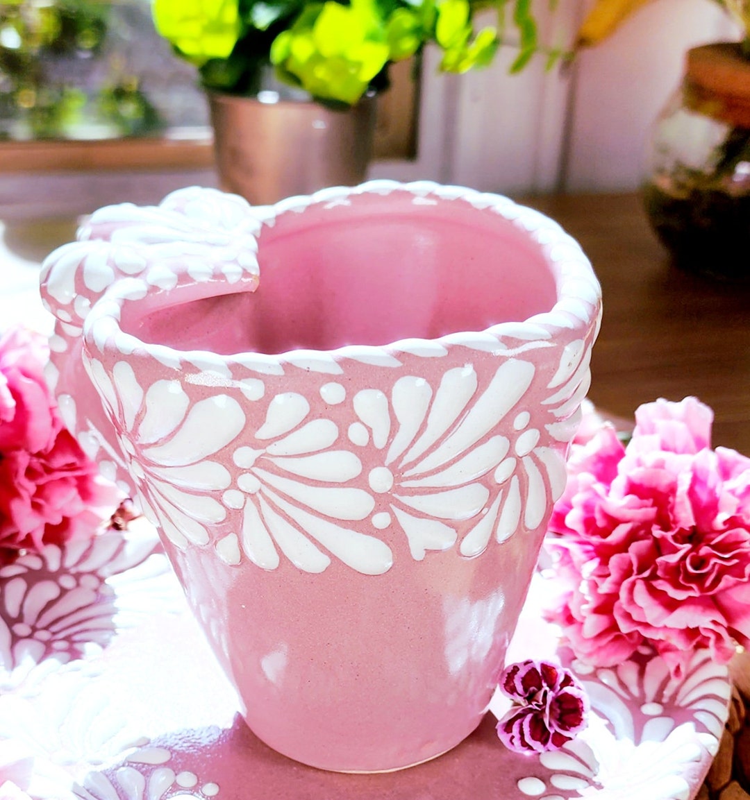 Original Mexican Talavera Pink Heart Coffee Mug 290ml Handmade Talavera ...