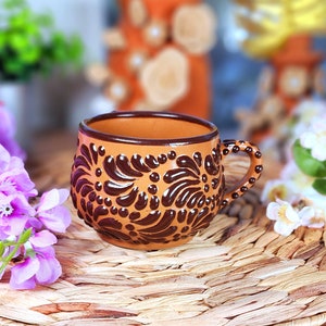 Original Mexican Talavera Brown chocolate coffee mug handmade handpainted talavera taza chocolatera gift for her Barro vase hot chocolate