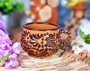 Original Mexican Talavera Brown chocolate coffee mug handmade handpainted talavera taza chocolatera gift for her Barro vase hot chocolate