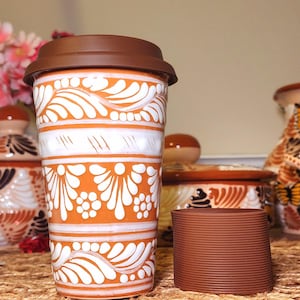 Original Mexican Talavera tumbler travel mug lid coffee chocolate 450ml Handpainted termo fall season gifts home gift for her him coquette