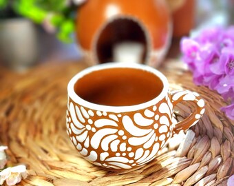 Original Mexican Talavera Brown White Coffee Mug Handmade