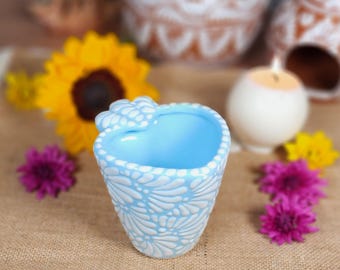 Original Mexican Talavera heart mug baby blue coffee 290ml Handpainted taza corazón birthday Valentine’s Day gift for her kitchen home decor