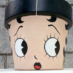 Beautiful hand painted Betty Boop succulent terracotta planter pot for indoors and outdoors with drainage hole at the bottom!