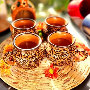 Original Mexican Talavera 4 pieces set tradicional cantarito jarrito w handle handmade coffee mug hot chocolate barro jarra café gift olla