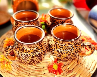 Original Mexican Talavera 4 pieces set tradicional cantarito jarrito w handle handmade coffee mug hot chocolate barro jarra café gift olla