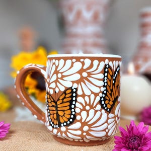 Original Mexican Talavera mug butterfly handmade coffe 450ml Handpainted taza barro Valentine’s Day gift for her home kitchen decor birthday