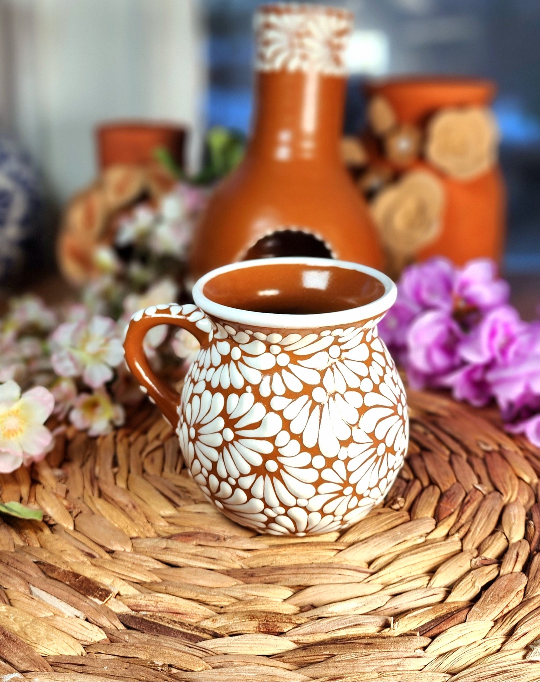 Mexican Talavera Brown Coffee Mug Tradicional Cantarito Jarrito