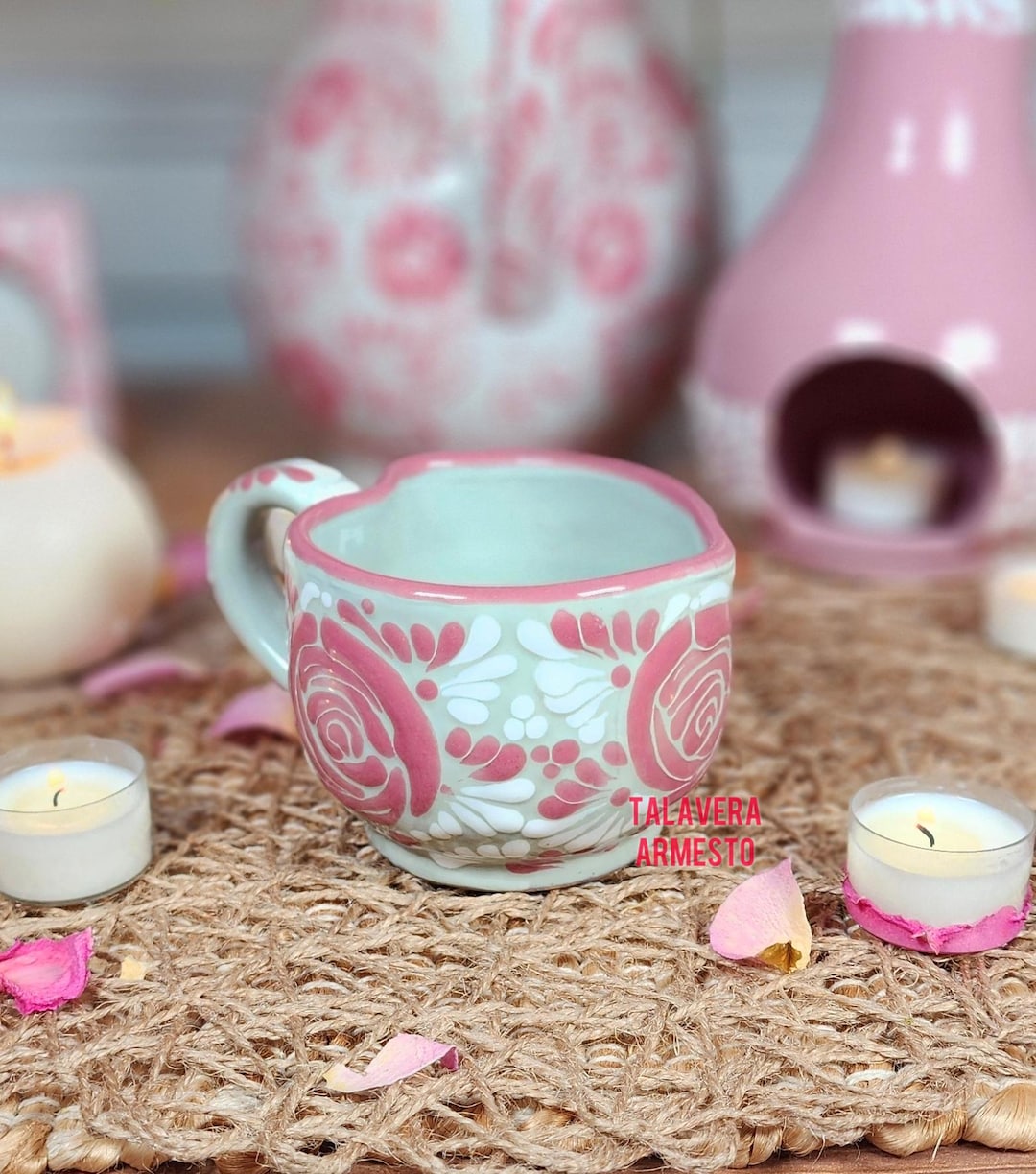 Mexican Talavera Rose Flower Heart Coffee Mug 300ml Hand Painted Kitchen Decor Corazón Home Vase Birthday Gift for Her Rosa Coquette - Etsy