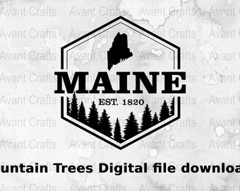Maine State Mountain Trees Digitaal bestand downloaden svg, png, pdf