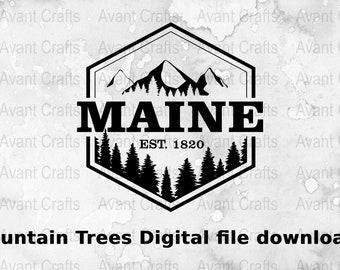 Maine State Mountain Trees Digitaal bestand downloaden svg, png, pdf