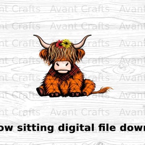 Cartoon Highland Cow sentado archivo digital descargar jpeg, png, pdf