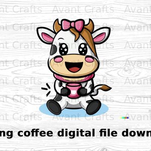 Cartoon Cow bebiendo café archivo digital descargar jpeg, png, pdf
