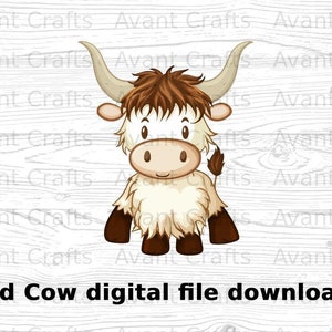 Dibujos animados Highland Cow archivo digital descargar jpeg, png, pdf