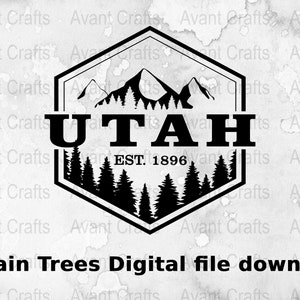 Utah State Mountain Trees Digital file download svg, png, pdf