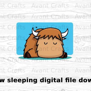 Cartoon Highland Cow durmiendo archivo digital descargar jpeg, png, pdf