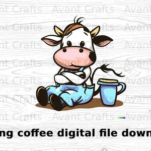 Cartoon Kuh trinkt Kaffee digitale Datei download jpeg, png, pdf