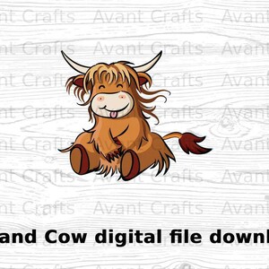silly Cartoon Highland Cow digital file download jpeg, png, pdf