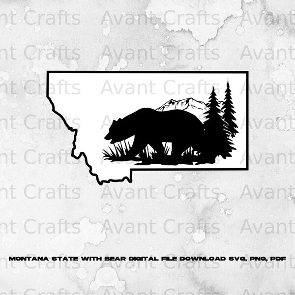 Montana State with Bear digital file download svg, png, pdf