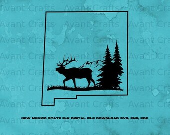 New Mexico State with Elk digital file download svg, png, pdf