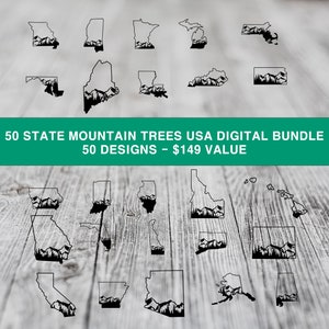 50 State Digital Bundle - Mountain and Trees digital file download svg, png, pdf