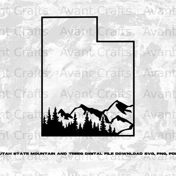 Utah State Mountain and Trees digital file download svg, png, pdf