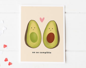 Carte Saint-Valentin (Français) | You Complete Me, carte de jeu de mots avocat, cadeau d’anniversaire, carte pour petit ami ou petite amie, carte drôle d’amour