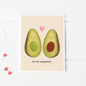 Valentijnsdagkaart (Frans) | You Complete Me, Avocado Pun Card, jubileumcadeau, kaart voor vriend of vriendin, kaart Funny Love