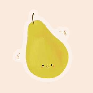 Adesivo in vinile trasparente con pera carina - Adesivo con illustrazione di frutta fustellata per laptop, borraccia, adesivo per bottiglia d'acqua, adesivo per bullet journal