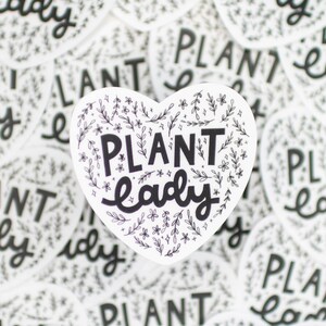 Plant Lady Laptop Aufkleber - Herzform Schwarz-Weiß-Blumenaufkleber, wetterfester Aufkleber für Hydroflask, Geschenk für Naturliebhaber