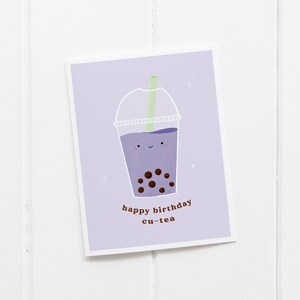 Birthday Card with Cute Bubble Tea Illustration, Milk Tea Pearls, Taro Drink, Cute Boba Card, Funny Pun Card for Tea Lovers, Pun Card