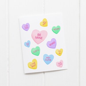 Carte Saint-Valentin | Conversation Hearts Candy Illustration, Sweethearts Funny Card pour lui ou elle, Carte de vœux mignonne et excentrique
