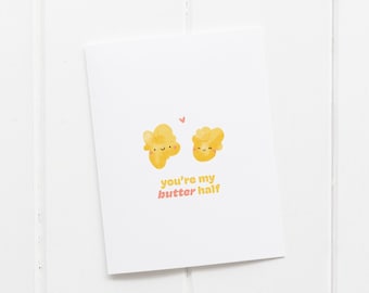 Valentines Day Card | You're My Butter Half, Pop Corn Pun, Gift for Girlfriend Boyfriend, Anniversary Card, Food Pun Funny Greeting Card