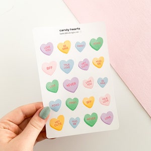 Feuille d’autocollants de la Saint-Valentin | Candy Hearts, Love Stickers, Sweethearts, Conversation Hearts, Bullet Journal Stickers Planner Stickers