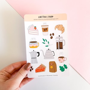 StickerBogen | Coffee Shop Sticker, Süßes Bullet Journal, Scrapbooking Sticker, Café, Espresso, French Press, Süße Snacks Sticker