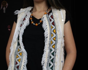 Colete Handira de Lã Feito à Mão: Colete Berber Amazigh Marroquino