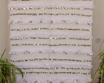 cobertor de casamento marroquino branco, cobertor boho berbere branco, ideia de presente especial, roupa de cama handira com lantejoulas cama king size 78 polegadas/45,27 polegadas