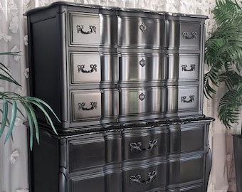SOLD     Vintage, Dresser, Chest, Bedroom Set, Black