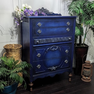 tall navy blue dresser Benjara Zeny Slate Blue 5-drawer 38 in. Wide Tall Chest of Drawers Dresser  without Mirror BM332578