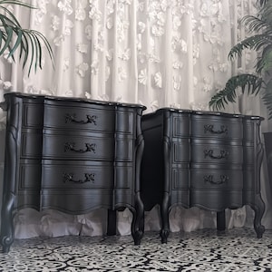 SOLD     Vintage, Nightstands, Small, Dresser, Bedroom Set, Furniture, Black, Set